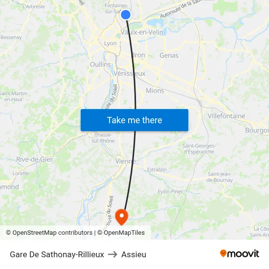Gare De Sathonay-Rillieux to Assieu map