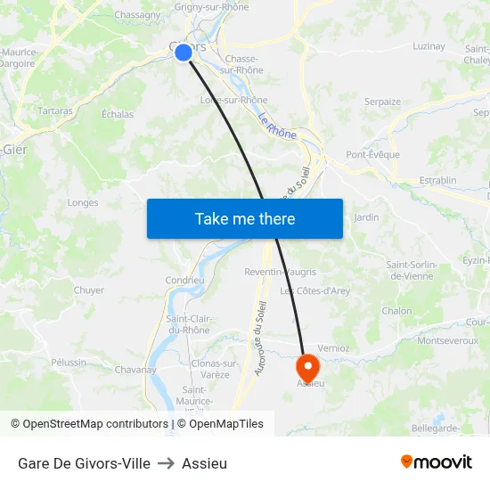 Gare De Givors-Ville to Assieu map