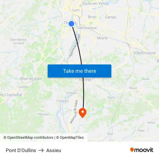 Pont D'Oullins to Assieu map