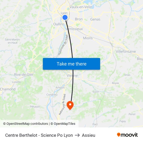 Centre Berthelot - Science Po Lyon to Assieu map