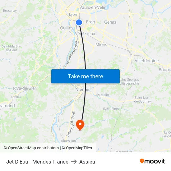 Jet D’Eau - Mendès France to Assieu map