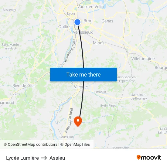 Lycée Lumière to Assieu map