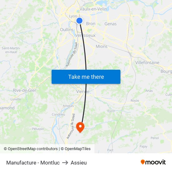 Manufacture - Montluc to Assieu map