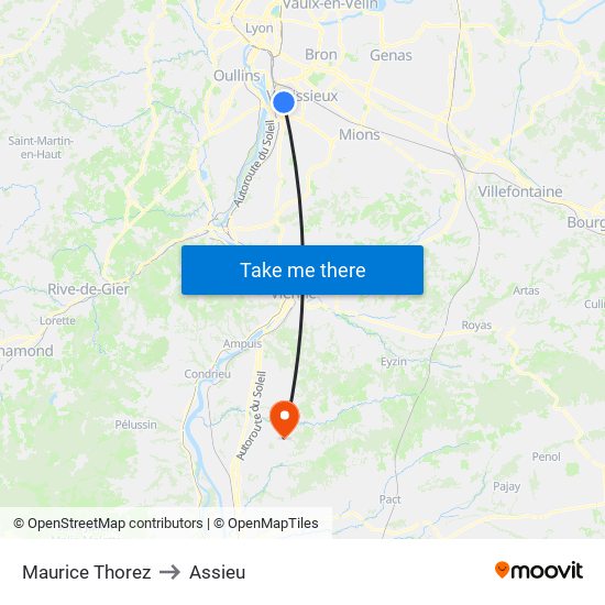 Maurice Thorez to Assieu map