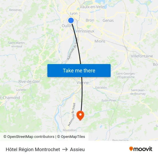 Hôtel Région Montrochet to Assieu map