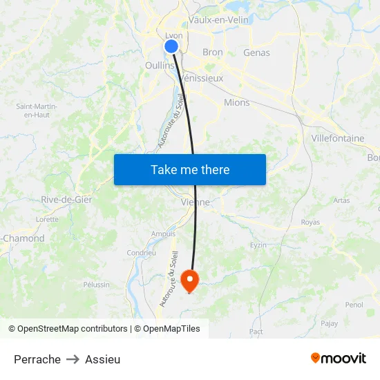 Perrache to Assieu map