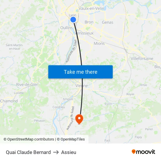 Quai Claude Bernard to Assieu map