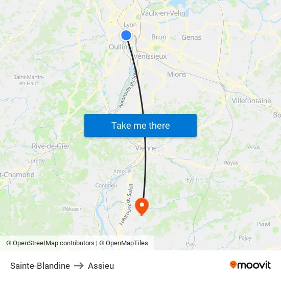 Sainte-Blandine to Assieu map