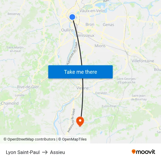 Lyon Saint-Paul to Assieu map
