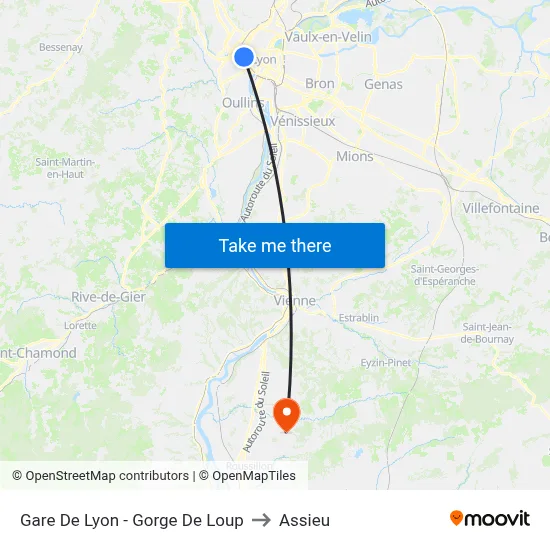 Gare De Lyon - Gorge De Loup to Assieu map