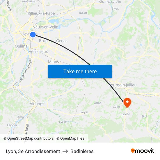 Lyon, 3e Arrondissement to Badinières map