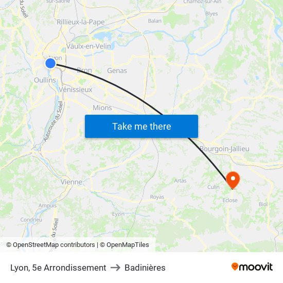 Lyon, 5e Arrondissement to Badinières map
