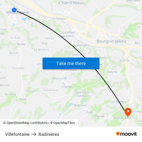 Villefontaine to Badinières map