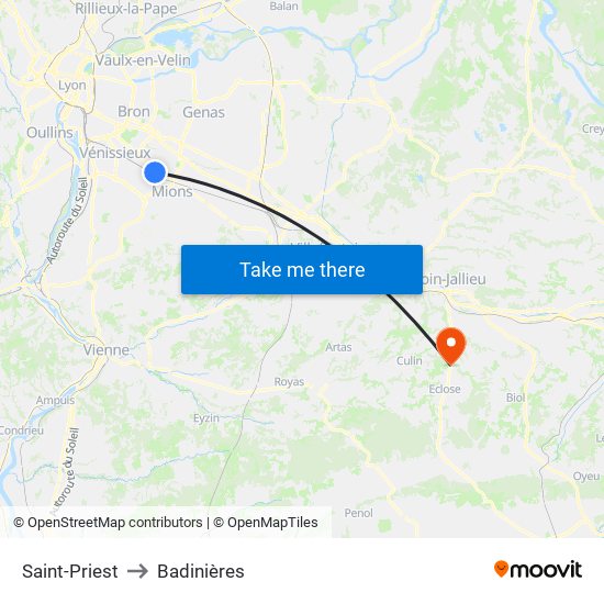 Saint-Priest to Badinières map