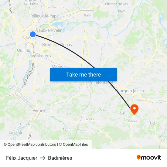 Félix Jacquier to Badinières map