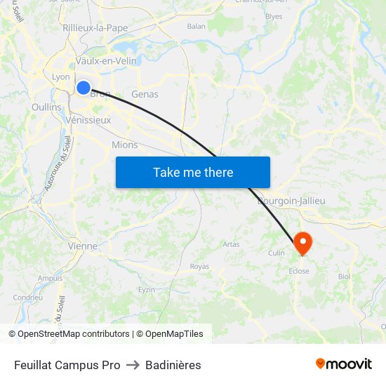 Feuillat Campus Pro to Badinières map