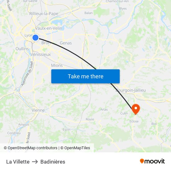 La Villette to Badinières map