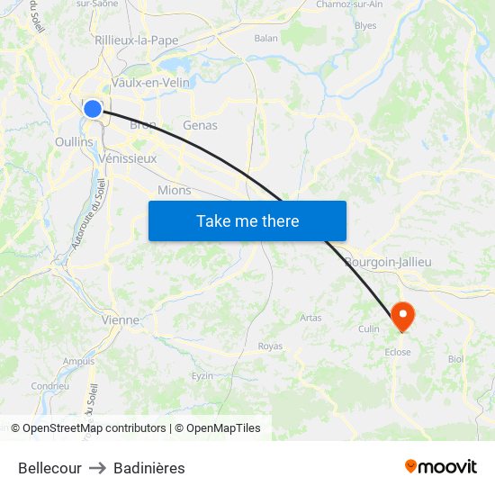 Bellecour to Badinières map