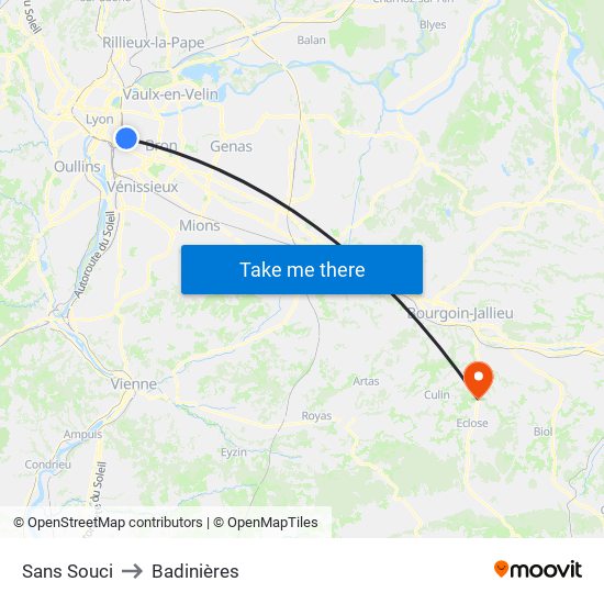 Sans Souci to Badinières map