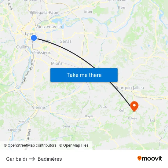 Garibaldi to Badinières map