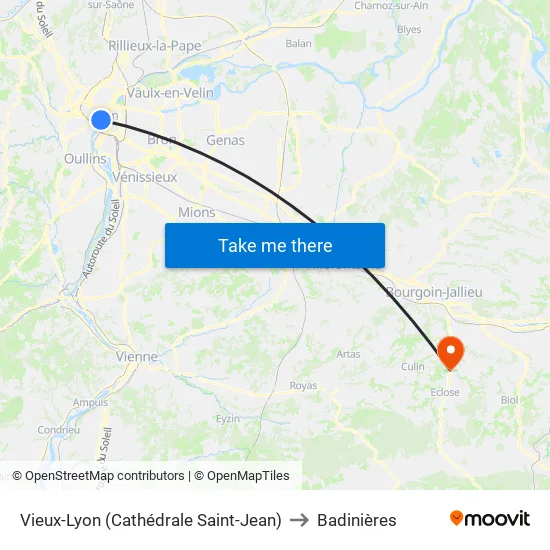 Vieux-Lyon (Cathédrale Saint-Jean) to Badinières map