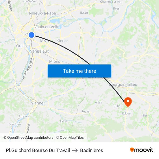 Pl.Guichard Bourse Du Travail to Badinières map