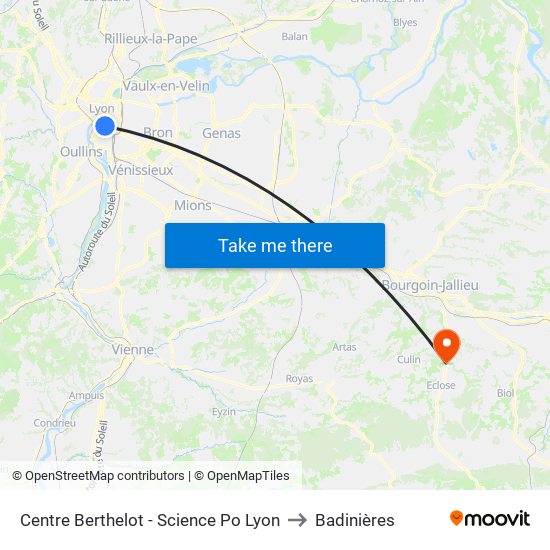 Centre Berthelot - Science Po Lyon to Badinières map