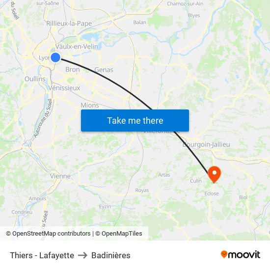 Thiers - Lafayette to Badinières map