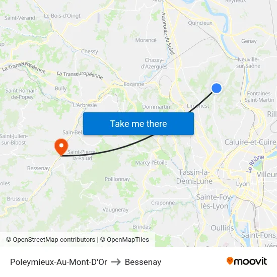 Poleymieux-Au-Mont-D'Or to Bessenay map