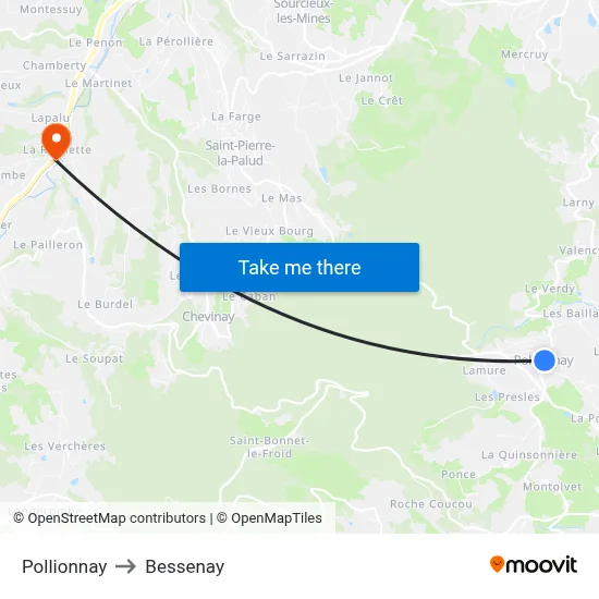 Pollionnay to Bessenay map