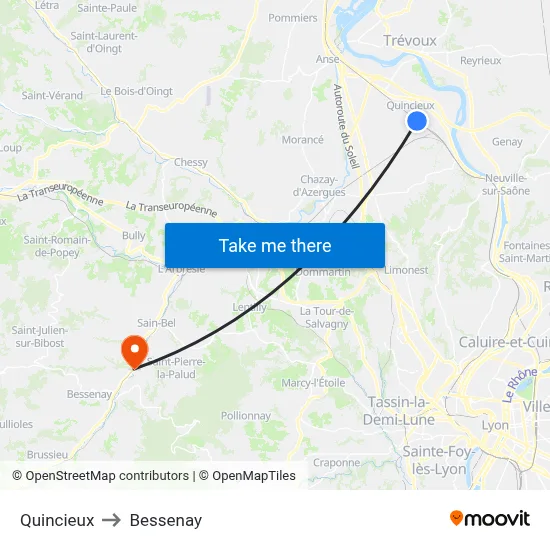 Quincieux to Bessenay map