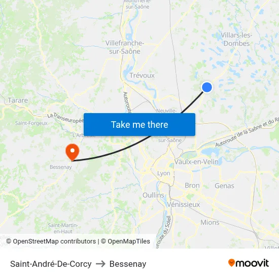 Saint-André-De-Corcy to Bessenay map
