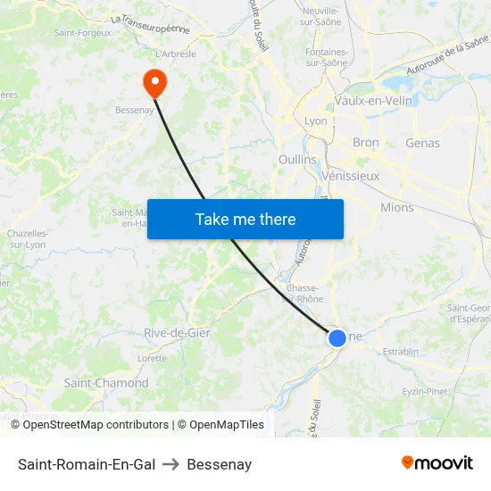 Saint-Romain-En-Gal to Bessenay map