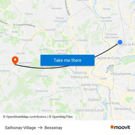 Sathonay-Village to Bessenay map