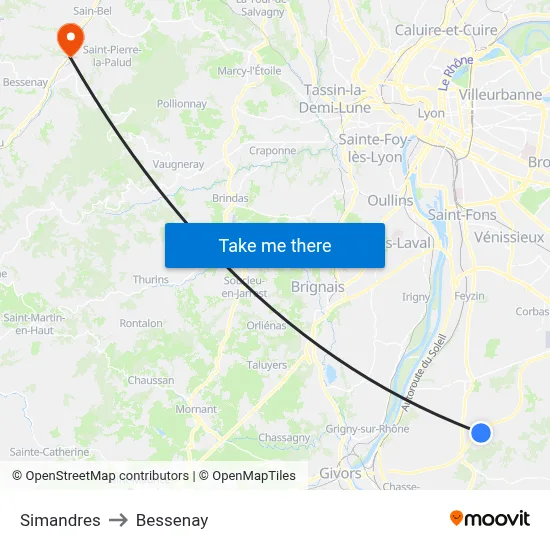 Simandres to Bessenay map