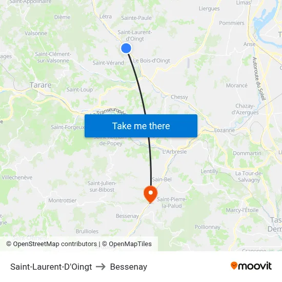 Saint-Laurent-D'Oingt to Bessenay map