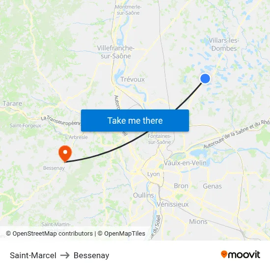 Saint-Marcel to Bessenay map