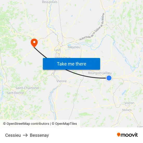Cessieu to Bessenay map