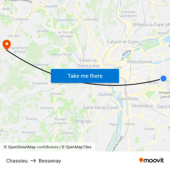 Chassieu to Bessenay map
