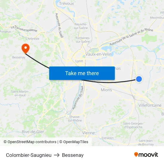 Colombier-Saugnieu to Bessenay map