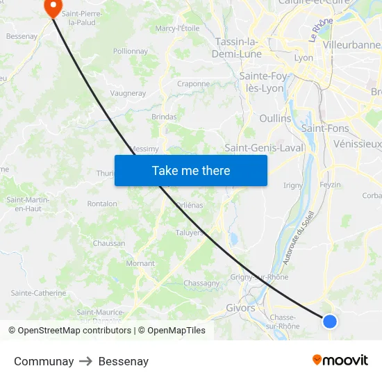 Communay to Bessenay map