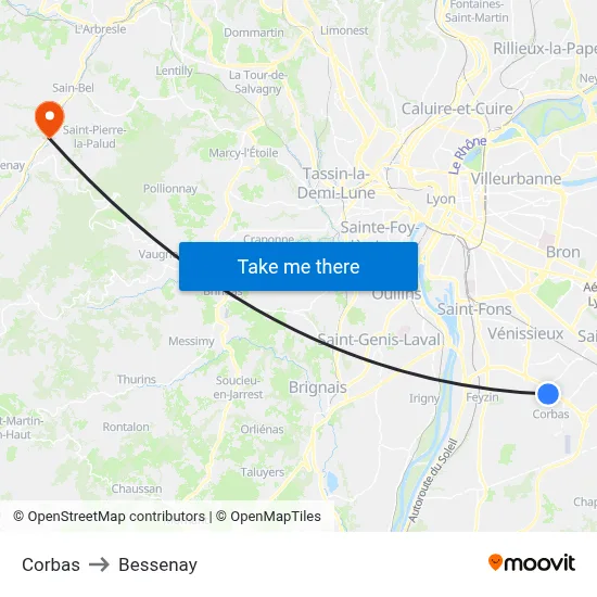Corbas to Bessenay map