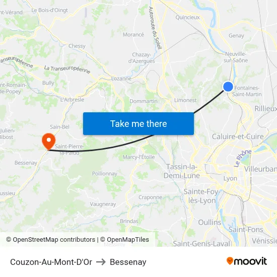 Couzon-Au-Mont-D'Or to Bessenay map