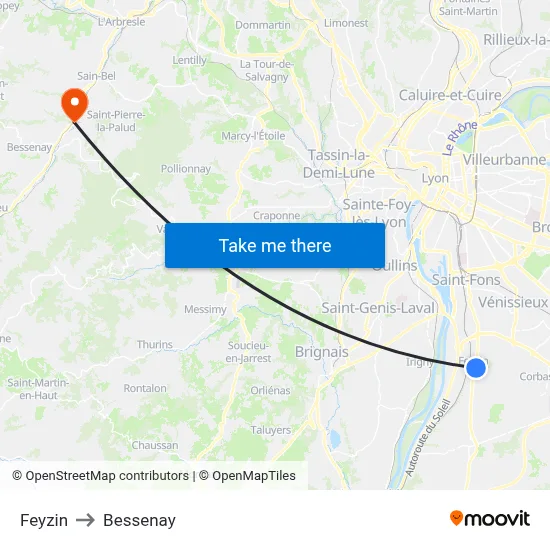 Feyzin to Bessenay map
