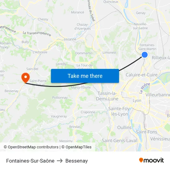 Fontaines-Sur-Saône to Bessenay map