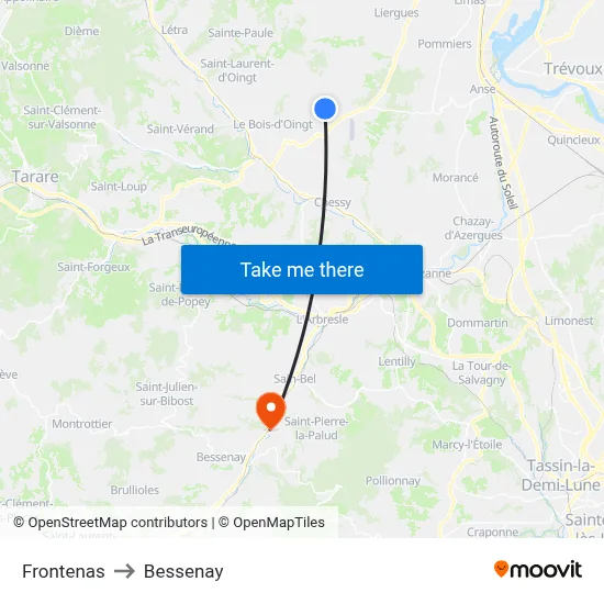 Frontenas to Bessenay map