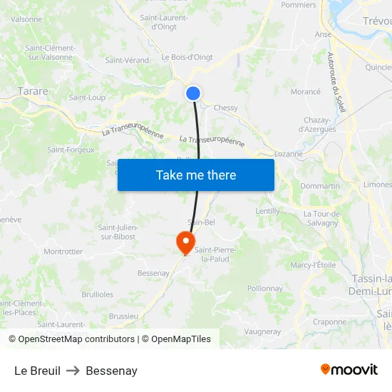 Le Breuil to Bessenay map