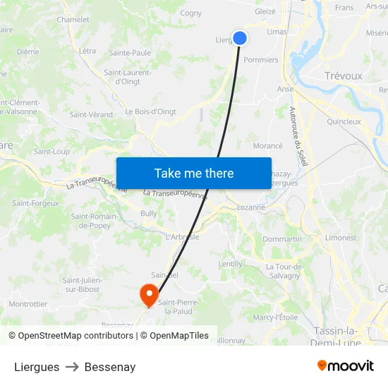 Liergues to Bessenay map