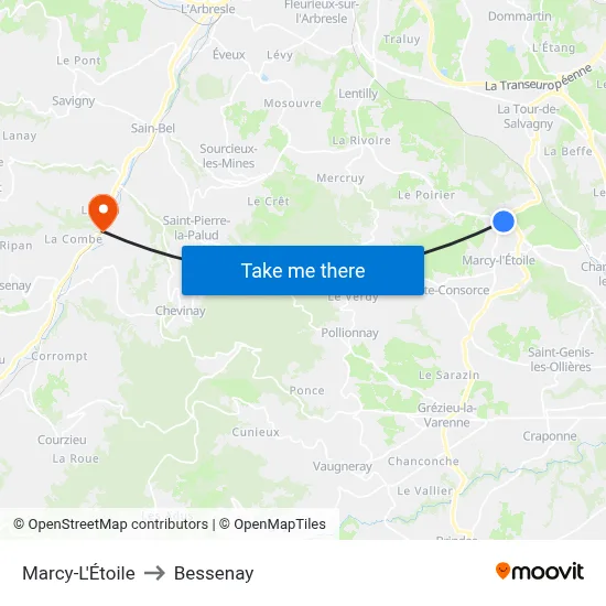 Marcy-L'Étoile to Bessenay map