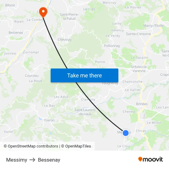 Messimy to Bessenay map